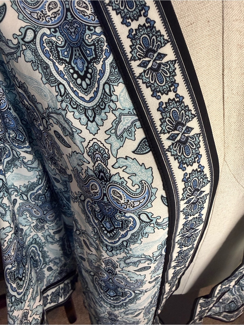 Max Studio White and Blue Paisley Border Blouse